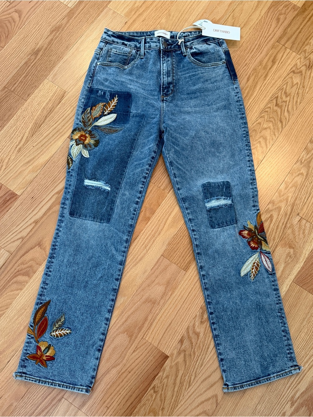 DRIFTWOOD Blue Denim Stella Jeans with Floral Embroidery - Picture 2 of 7